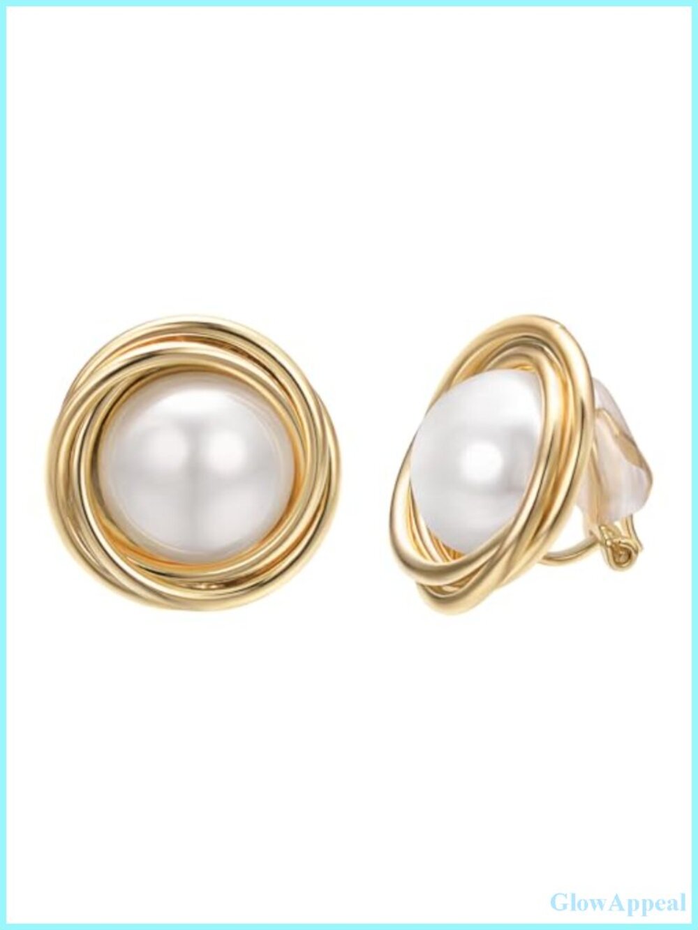 Faux Pearl Clip On Earrings 18K Gold Plated Button Ear Clips Women